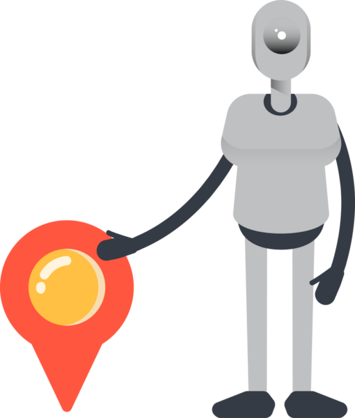 İnsansı Robot Karakteri ve Konum İğnesi