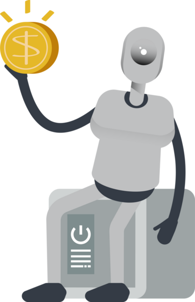 Güvenli ve Doları Tutan İnsansı Robot Karakteri