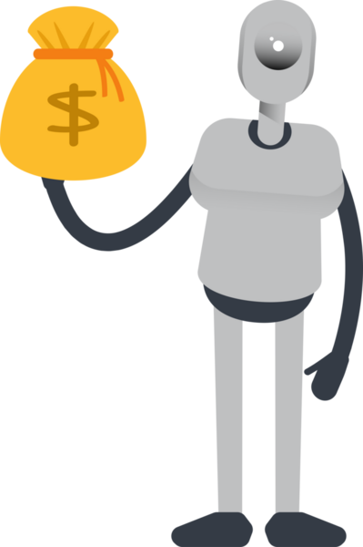 İnsansı Robot Karakteri Dolar Çuvalı Tutuyor