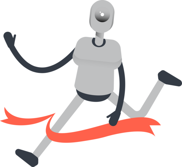 Bitiş çizgisinde çalışan İnsansı Robot Karakteri