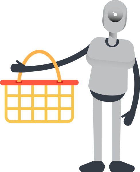 İnsansı Robot Karakteri Alışveriş Sepeti Tutuyor