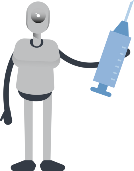 İnsansı Robot Karakteri Tıbbi Şırınga İllüstrasyonu