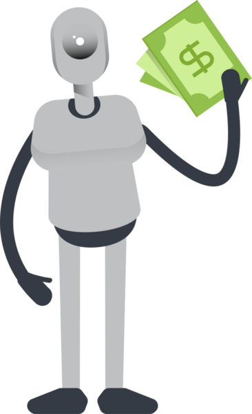 İnsansı Robot Karakteri Dolarlık Banknotlar Tutuyor