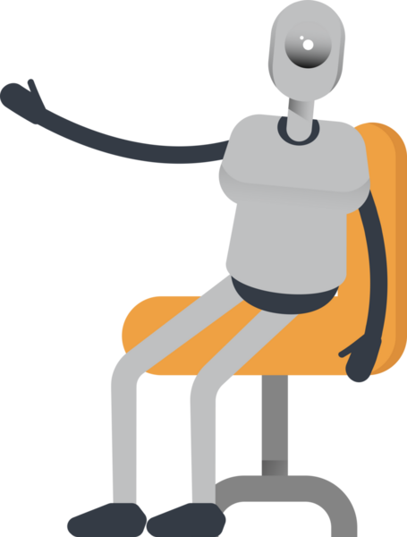 Ofis Sandalyesinde oturan İnsansı Robot Karakteri