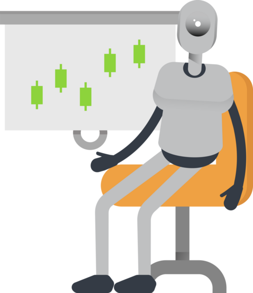 İnsansı Robot Karakteri Candlestick Çizelgesini Sunar