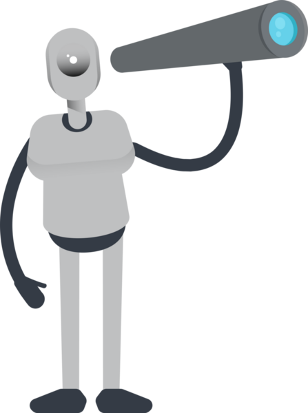 Dürbün kullanan İnsansı Robot Karakteri