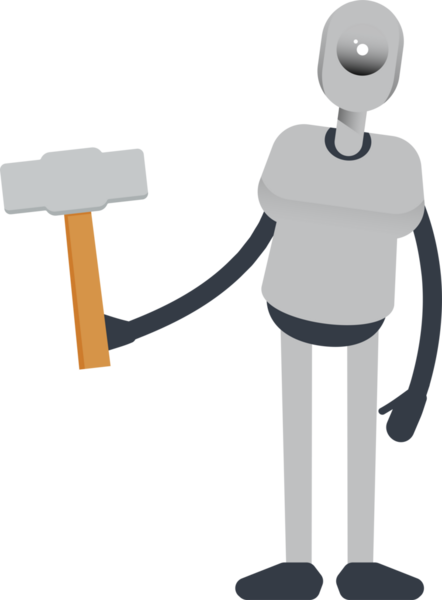 İnsansı Robot Karakteri Çekiç Tutma Aracı