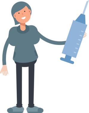 Kadın Karakteri Tıbbi Şırınga İllüstrasyonu