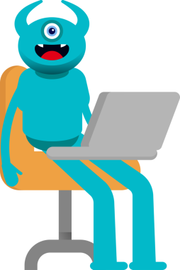 Tek Göz Canavarı Karakteri Dizüstü bilgisayarda çalışıyor