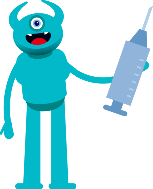 Tek Göz Canavarı Karakteri Tıbbi Şırınga İllüstrasyonu