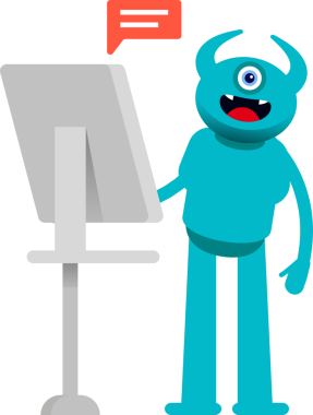 Tek Göz Canavarı Karakteri Bilgisayar üzerinde çalışıyor