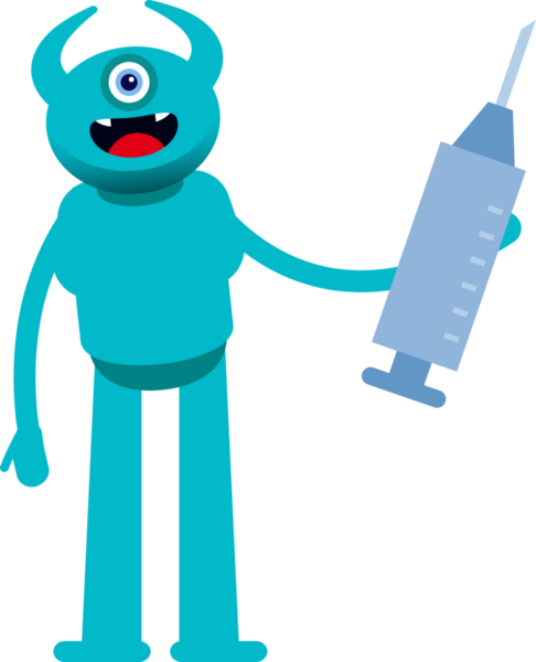 Tek Göz Canavarı Karakteri Tıbbi Şırınga İllüstrasyonu