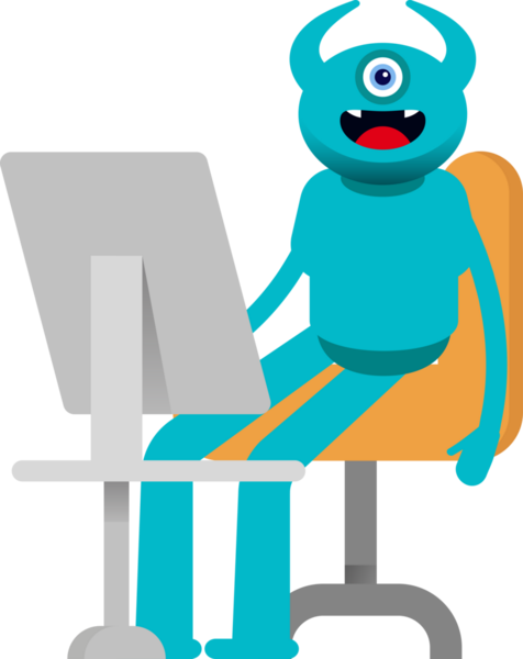 Tek Göz Canavarı Karakteri Masaüstünde Çalışıyor