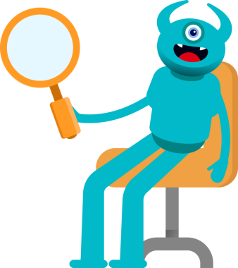 Tek Göz Canavarı Karakteri Oturan ve Tutan Büyüteç