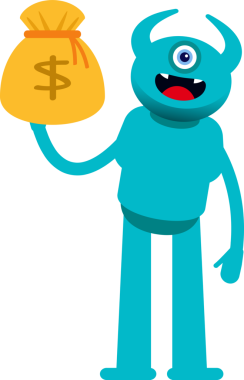 Bir Göz Canavarı Karakteri Dolar Çuvalı Tutuyor