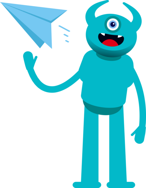 Tek Göz Canavarı Karakteri Kağıt Uçak Tutuyor