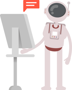 Bilgisayar Üzerinde Çalışan Astronot Karakteri