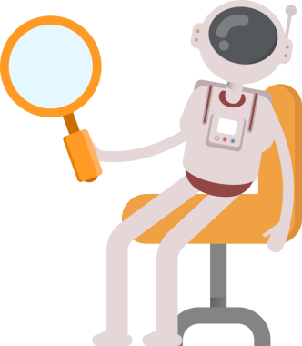 Astronot Karakteri Oturma ve Tutma Büyüteci