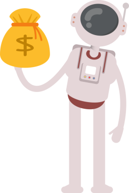 Astronot Karakteri Dolar Çuvalı Tutuyor