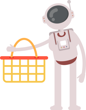 Astronot Karakteri Alışveriş Sepeti Tutuyor