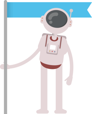 Astronot Karakteri Bayrak Kutbunu Tutuyor