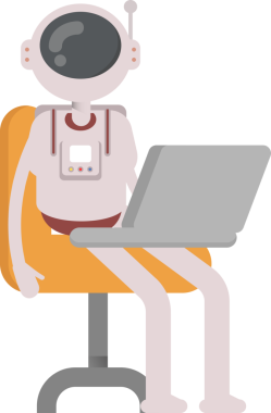 Laptop 'ta Çalışan Astronot Karakteri