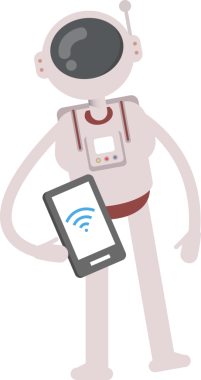 Astronot Karakteri Akıllı Telefonu Tutuyor