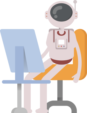 Masaüstünde Çalışan Astronot Karakteri
