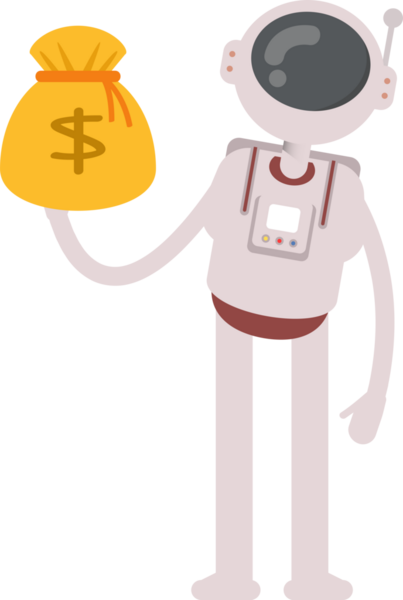 Astronot Karakteri Dolar Çuvalı Tutuyor