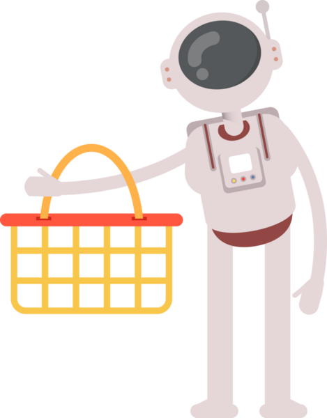 Astronot Karakteri Alışveriş Sepeti Tutuyor
