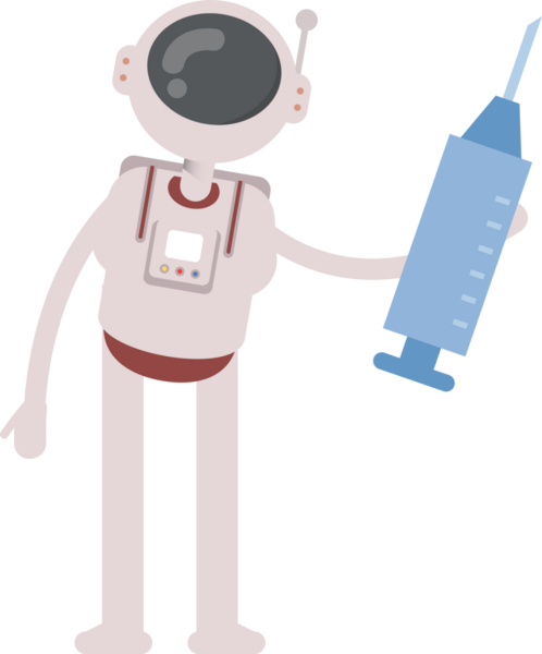 Astronot Karakteri Tıbbi Şırınga İllüstrasyonu