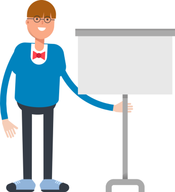 Bowtie Suit Karakteri olan çocuk Whiteboard 'u sunar.