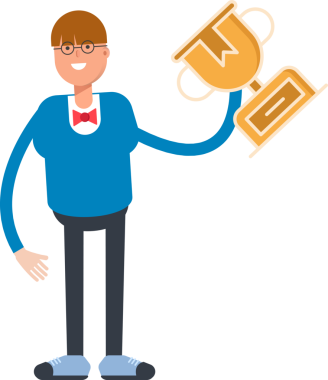 Bowtie Suit Karakterli Çocuk Kupa Tutuyor