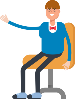 Bowtie Suit Karakterli Çocuk Ofis Sandalyesinde Oturuyor