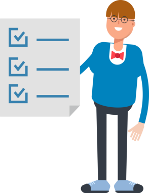 Bowtie Suit Karakteri ve Kontrol Listesi Belgesi Olan Çocuk