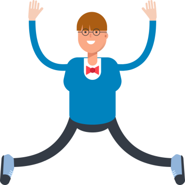 Bowtie Suit Karakterli Çocuk Rahatlıyor ve Sıçrıyor