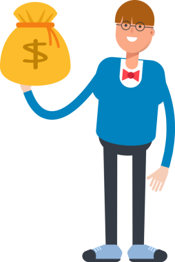 Bowtie Suit Karakterli Çocuk Dolar Çuvalı Tutuyor