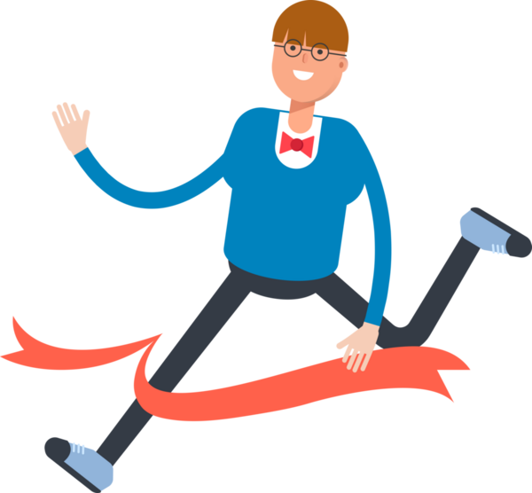 Bitiş çizgisinde koşan Bowtie Suit Karakterli Çocuk