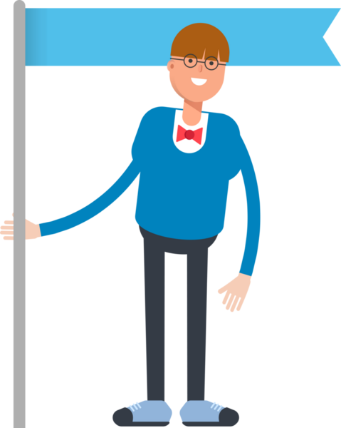 Bowtie Suit Karakterli Çocuk Bayrak Direği Tutuyor