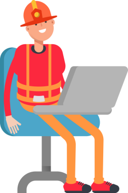 Dizüstü bilgisayarda çalışan İtfaiyeci Karakteri