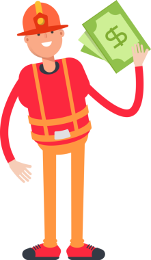 İtfaiyeci Karakteri Bir Dolarlık Banknotlar Tutuyor