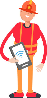 İtfaiyeci Karakteri Akıllı Telefon Tutuyor