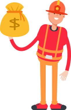 İtfaiyeci Karakteri Dolar Çuvalı Tutuyor