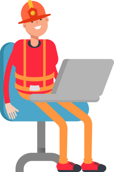 Dizüstü bilgisayarda çalışan İtfaiyeci Karakteri