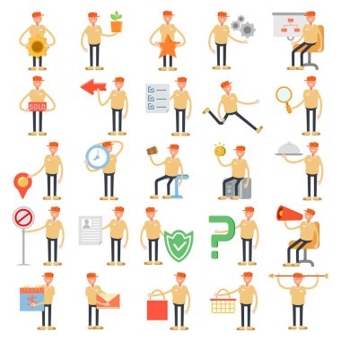 Farklı pozlarda şapka giyen çocuk resimleme seti