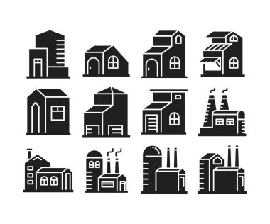 Fabrika, ofis, apartman ve ev inşa simgeleri