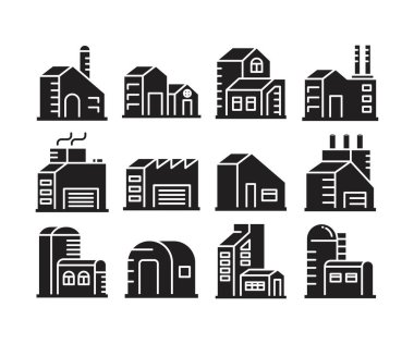 Fabrika, ofis, apartman ve ev inşa simgeleri