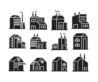 Fabrika, ofis, apartman ve ev inşa simgeleri