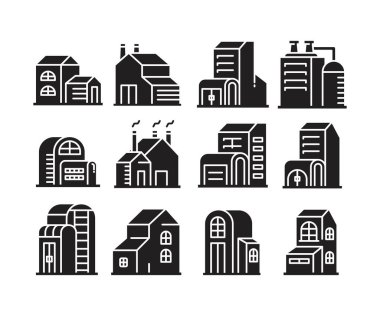 ofis, daire ve ev inşa simgeleri ayarlandı