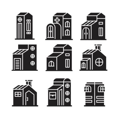 ofis, daire ve ev inşa simgeleri ayarlandı